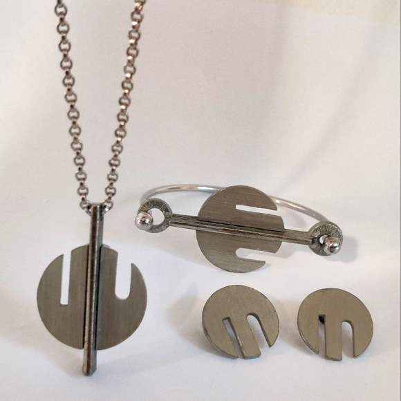 Vintage Guy Vidal Pewter Bracelet, Earrings & Necklace Set - Picture 1 of 13